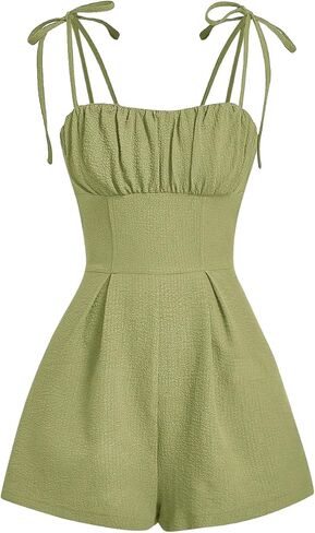 SHENHE Women's Spaghetti Strap Tie Shoulder Ruched Bust Cute Summer Romper Short Jumpsuit in Saudi Arabia
