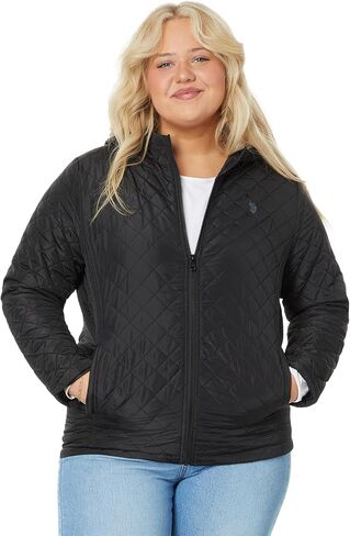 U.S. POLO ASSN. Plus Size Cozy Faux Fur Lined Diamond Quilted Hooded Puffer with Side Panel in Saudi Arabia