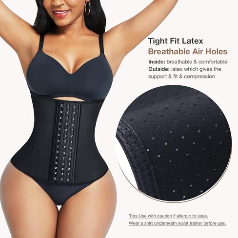 مشد خصر للنساء من اللاتكس لممارسة التمارين الرياضية، اسود, أسود in Kuwait