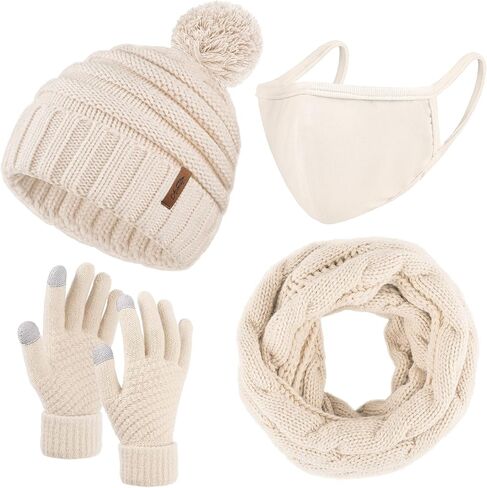 Apoway Winter Warm Set Knitted Scarf Beanie Hat Touch Screen Gloves Warm Cover Set Cold Weather Gifts for Men or Women in Kuwait