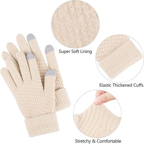 Apoway Winter Warm Set Knitted Scarf Beanie Hat Touch Screen Gloves Warm Cover Set Cold Weather Gifts for Men or Women in Kuwait