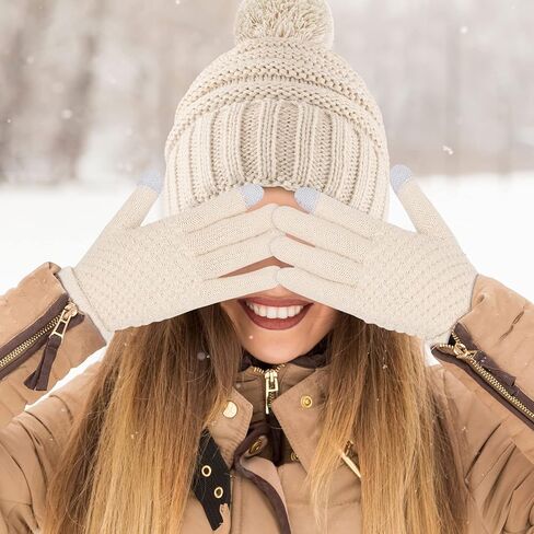 Apoway Winter Warm Set Knitted Scarf Beanie Hat Touch Screen Gloves Warm Cover Set Cold Weather Gifts for Men or Women in Kuwait