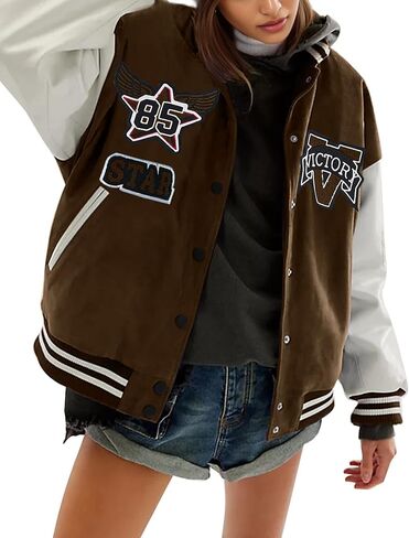 SEL NATURAL Bomber البيسبول سترة زر أسفل إلكتروني طباعة سترة رياضية يندبروف معطف مبطن دافئ Y2K للجنسين in Kuwait