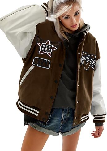 SEL NATURAL Bomber البيسبول سترة زر أسفل إلكتروني طباعة سترة رياضية يندبروف معطف مبطن دافئ Y2K للجنسين in Kuwait