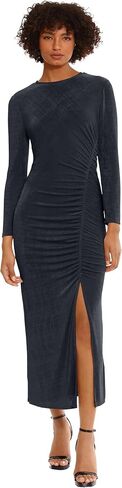 Donna Morgan Women's Ruched Princess Seam Dress with Slit Detail Event Party Occasion Guest of in Saudi Arabia
