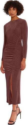 Donna Morgan Women's Ruched Princess Seam Dress with Slit Detail Event Party Occasion Guest of in Saudi Arabia
