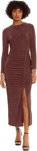 Donna Morgan Women's Ruched Princess Seam Dress with Slit Detail Event Party Occasion Guest of in Saudi Arabia