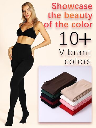 HONENNA Colorful Womens Fleece Lined Tights High Waisted Opaque Winter Thermal Pantyhose, Medias Termicas Para Mujer in Kuwait