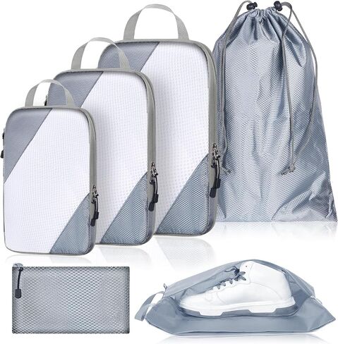6 Set Ultralight Compression Packing Cubes Packing Organizer with Shoe Bag for Travel Accessories Luggage Suitcase Backpack in Saudi Arabia