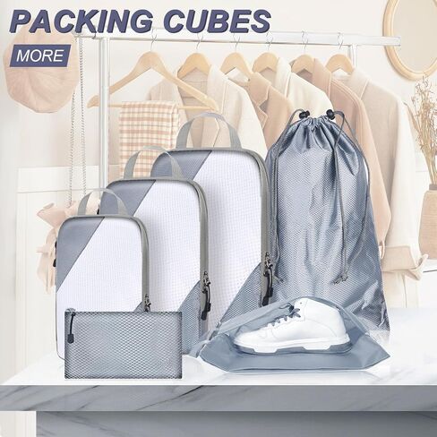 6 Set Ultralight Compression Packing Cubes Packing Organizer with Shoe Bag for Travel Accessories Luggage Suitcase Backpack in Saudi Arabia