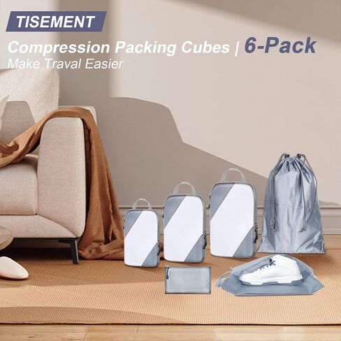 6 Set Ultralight Compression Packing Cubes Packing Organizer with Shoe Bag for Travel Accessories Luggage Suitcase Backpack in Saudi Arabia