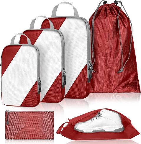 6 Set Ultralight Compression Packing Cubes Packing Organizer with Shoe Bag for Travel Accessories Luggage Suitcase Backpack in Saudi Arabia