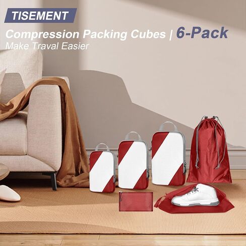 6 Set Ultralight Compression Packing Cubes Packing Organizer with Shoe Bag for Travel Accessories Luggage Suitcase Backpack in Saudi Arabia