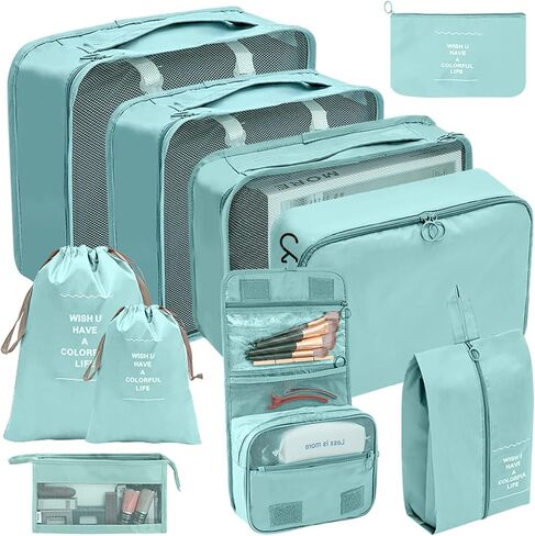 10 PCS Travel Packing Organizers, Luggage Organizers for Suitcase Set, Travel Packing Cubes for Suitcase Lightweight Travel Essential Bag with Large Toiletries Bag for Clothes Shoes in Saudi Arabia