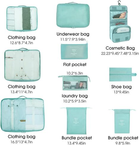 10 PCS Travel Packing Organizers, Luggage Organizers for Suitcase Set, Travel Packing Cubes for Suitcase Lightweight Travel Essential Bag with Large Toiletries Bag for Clothes Shoes in Saudi Arabia