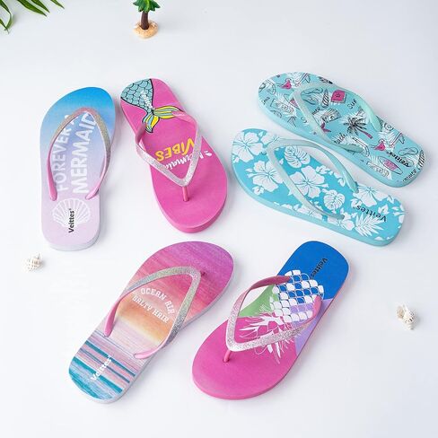 شبشب للفتيات الصغيرات من Veittes، صندل للفتيات الصغيرات/الكبيرات سهل الارتداء على الشاطئ مع نمط أناناس حورية البحر للأطفال الأكبر سنًا. in Kuwait