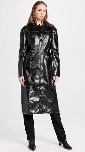 MOON RIVER Women's Faux Leather Midi Coat in Saudi Arabia