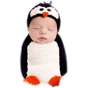 Vemonllas Newborn Photography Props Outfits Boy Girl Crochet Knitted Penguin Hat Bonnets & Sleeping Bag Baby Photo Props Costumes in Kuwait