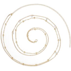 ELABEST Layered Beaded Waist Chain Beads Belly Chain Crystal Stomach Chain Rhinestone Body Jewelry Accessories for Women and Girls