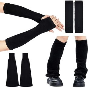 Silicherry Black Goth Arm Warmer and Y2k Leg Warmer Set Flared Leg Warmers Punk Long Fingerless Gloves Women Goth Accessories