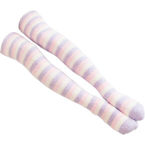 Over Knee High Stockings Stripes Fuzzy Socks Coral Velvet Thigh High Stockings for Girls Women in Saudi Arabia