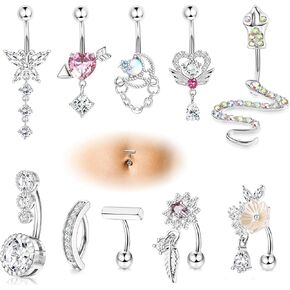 Florideco 14G حلقات زر البطن للنساء الجراحية الصلب استرخى حلقات البطن تشيكوسلوفاكيا الفرس البطن زر حلقة عكس حلقات السرة المنحنية البطن الحديد ثقب المجوهرات in Kuwait