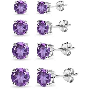 Sterling Silver African Amethyst Round-Cut Solitaire Stud Earrings for Women Teen Girls in Saudi Arabia