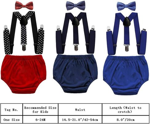 FMYFWY Cake Smash Photo Props Costume Baby Boys 1st 2nd Birthday Outfits 3Pcs Clothing Set Solid Bloomers Suspenders Bowtie in Kuwait