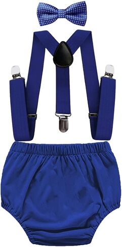FMYFWY Cake Smash Photo Props Costume Baby Boys 1st 2nd Birthday Outfits 3Pcs Clothing Set Solid Bloomers Suspenders Bowtie in Kuwait