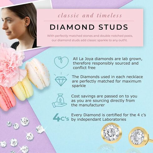 Lab Grown Bezel Set Diamond Earrings | 14K Real Gold Diamond Stud Earrings for Women and Men | Certified GH VS/SI Color and Clarity Diamonds | Ideal Gift for Him or Her in Saudi Arabia