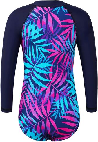 Girls One Piece Swimsuit Long Sleeve Beach Bathing Suit UPF 50+ Sun Protection Rashguard Swimwear with Hairband & Shorts in Kuwait