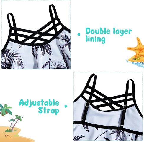 Taubow Girls Bikini Swimsuit 3 Pieces Bathing Suit with Shorts Adjustable Hawaii Swimwear 6-12 Years in Saudi Arabia