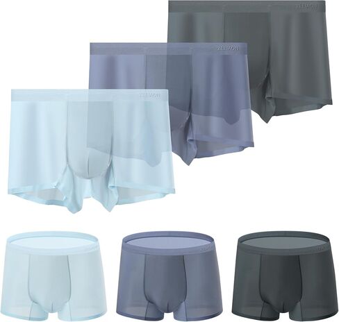 ZEEIAON Men's Underwear Boxer Briefs Ice Silk Viscose Comfortable Cool Seamless Underwear Trunks 3-Pack in Saudi Arabia