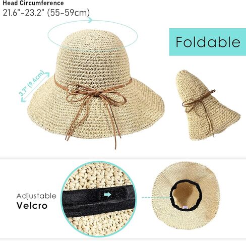 Women's Foldable Straw Sun Hat Wide Brim UPF 50+ Crochet Summer Floppy Beach Hat in Kuwait