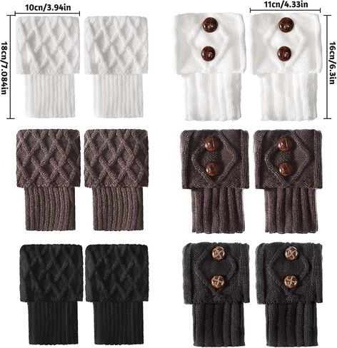 SATINIOR 6 Pairs Womens Boots Socks Winter Crochet Knitted Boot Cuffs with Button Stretchy Leg Warmers Short Socks Toppers for Women Girls, Black, White and Grey in Saudi Arabia