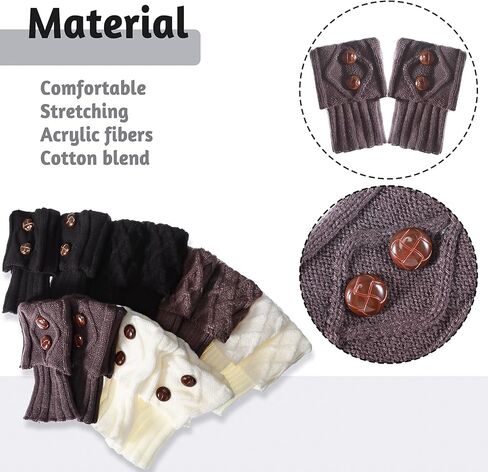 SATINIOR 6 Pairs Womens Boots Socks Winter Crochet Knitted Boot Cuffs with Button Stretchy Leg Warmers Short Socks Toppers for Women Girls, Black, White and Grey in Saudi Arabia