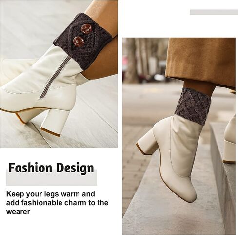 SATINIOR 6 Pairs Womens Boots Socks Winter Crochet Knitted Boot Cuffs with Button Stretchy Leg Warmers Short Socks Toppers for Women Girls, Black, White and Grey in Saudi Arabia