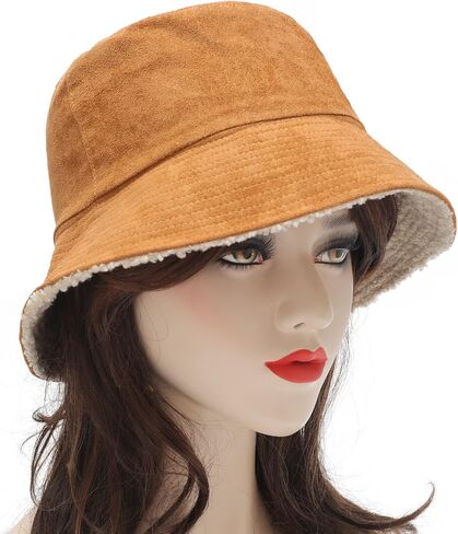 ZLYC Women's Reversible Winter Bucket Hat Faux Fur Fleece Lining Warm Fisherman Hat in Saudi Arabia