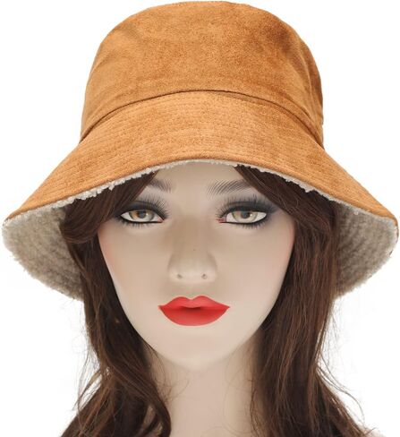 ZLYC Women's Reversible Winter Bucket Hat Faux Fur Fleece Lining Warm Fisherman Hat in Saudi Arabia