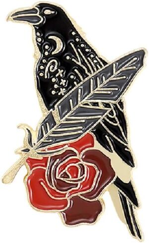 Black Crow Enamel Pins Set Art Rose Moon Lapel Pin Cute Aesthetic Badges for Children Women Backpack Shirt Denim Bag in Kuwait