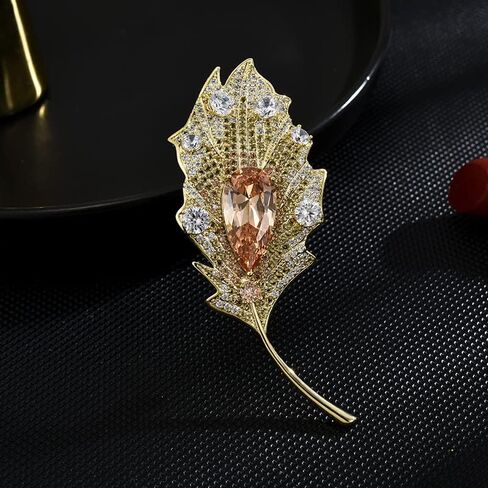 EMEGCY Leaf Brooches for Women Rhinestone Leaf Brooch Pins Crystal Leaf Brooch Gold-plated Leaf Lapel Pin Jewelry Birthday Gift for Wife Friends in Saudi Arabia
