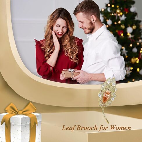 EMEGCY Leaf Brooches for Women Rhinestone Leaf Brooch Pins Crystal Leaf Brooch Gold-plated Leaf Lapel Pin Jewelry Birthday Gift for Wife Friends in Saudi Arabia