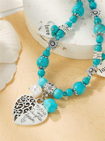 Pingyongchang 3 PCS Vintage Turquoise Women Necklace Bead Simulated Cute Western Necklace Accessories Gift in Saudi Arabia