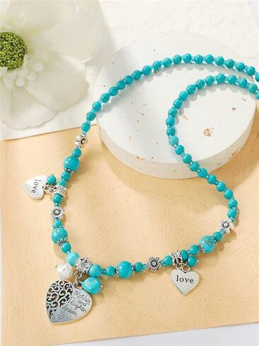 Pingyongchang 3 PCS Vintage Turquoise Women Necklace Bead Simulated Cute Western Necklace Accessories Gift in Saudi Arabia