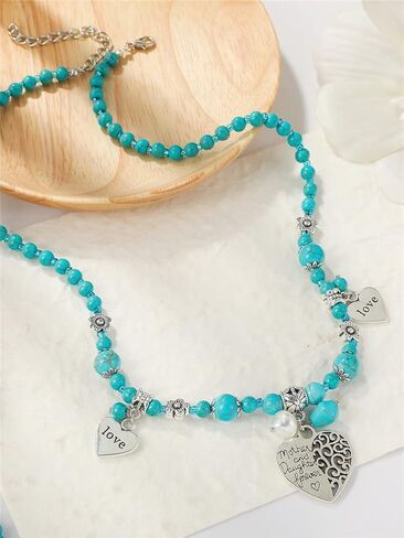 Pingyongchang 3 PCS Vintage Turquoise Women Necklace Bead Simulated Cute Western Necklace Accessories Gift in Saudi Arabia