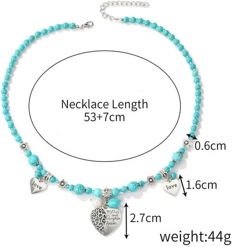 Pingyongchang 3 PCS Vintage Turquoise Women Necklace Bead Simulated Cute Western Necklace Accessories Gift in Saudi Arabia