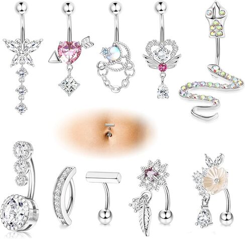 Florideco 14G حلقات زر البطن للنساء الجراحية الصلب استرخى حلقات البطن تشيكوسلوفاكيا الفرس البطن زر حلقة عكس حلقات السرة المنحنية البطن الحديد ثقب المجوهرات in Kuwait