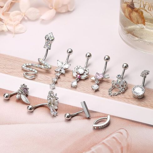 Florideco 14G حلقات زر البطن للنساء الجراحية الصلب استرخى حلقات البطن تشيكوسلوفاكيا الفرس البطن زر حلقة عكس حلقات السرة المنحنية البطن الحديد ثقب المجوهرات in Kuwait