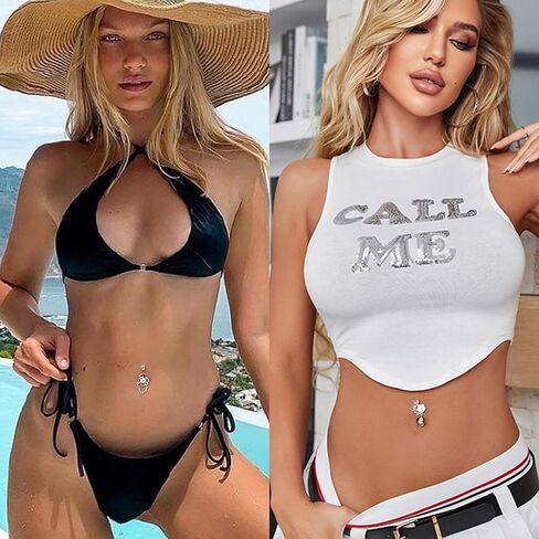 Florideco 14G حلقات زر البطن للنساء الجراحية الصلب استرخى حلقات البطن تشيكوسلوفاكيا الفرس البطن زر حلقة عكس حلقات السرة المنحنية البطن الحديد ثقب المجوهرات in Kuwait