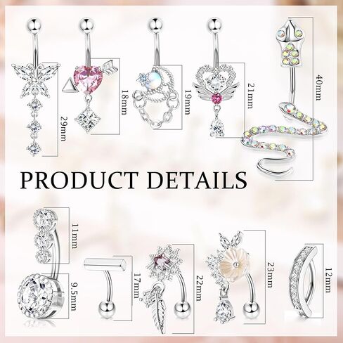 Florideco 14G حلقات زر البطن للنساء الجراحية الصلب استرخى حلقات البطن تشيكوسلوفاكيا الفرس البطن زر حلقة عكس حلقات السرة المنحنية البطن الحديد ثقب المجوهرات in Kuwait